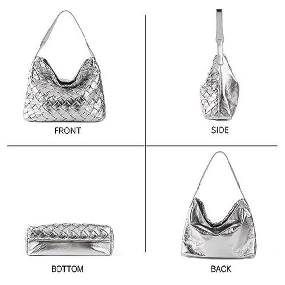 Classic Boston Satchel Woven Vegan Textured Handbags Female Satchel Messenger - Picture 6 of 7